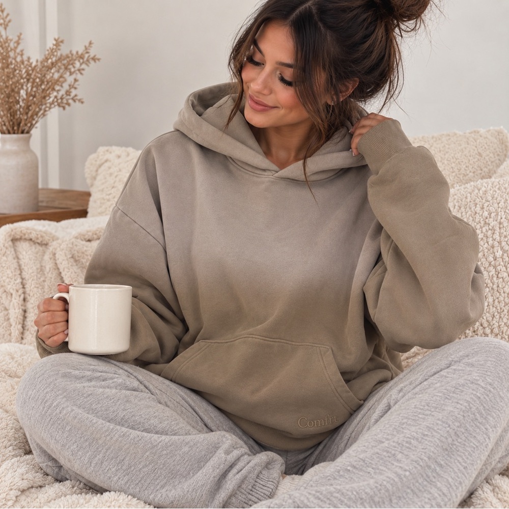 Comfrt Oversized Ombré Colorway - Neutral Taupe Hoodie Cozy Sweatshirt Medium